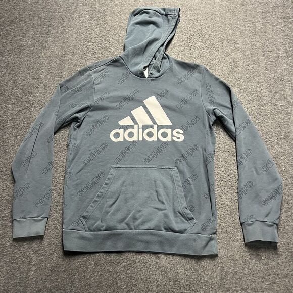 adidas Other - Adidas All Over Logo Hooded Sweatshirt Adult Medium Blue/Gray Hoodie Pockets